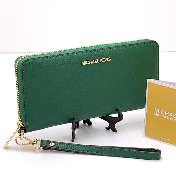 Michael Kors Handbags - MICHAEL KORS LARGE TRAVEL CONTINENTAL WRISTLET WALLET FERN GREEN COLOR PHONECASE